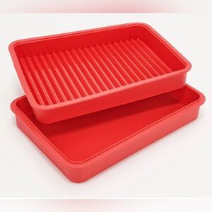 Good Housekeeping Red Silicone Tray Crisper Set 11x8 Oven Microwave Safe QVC NEW